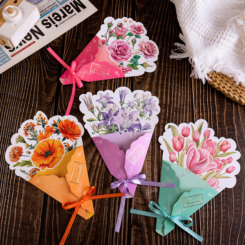 

1pcs Creative Carnation Thanks Flowers Postcard Exquisite Beautiful Greeting Card Floral Birthday Cards Teacher Day Gifts
