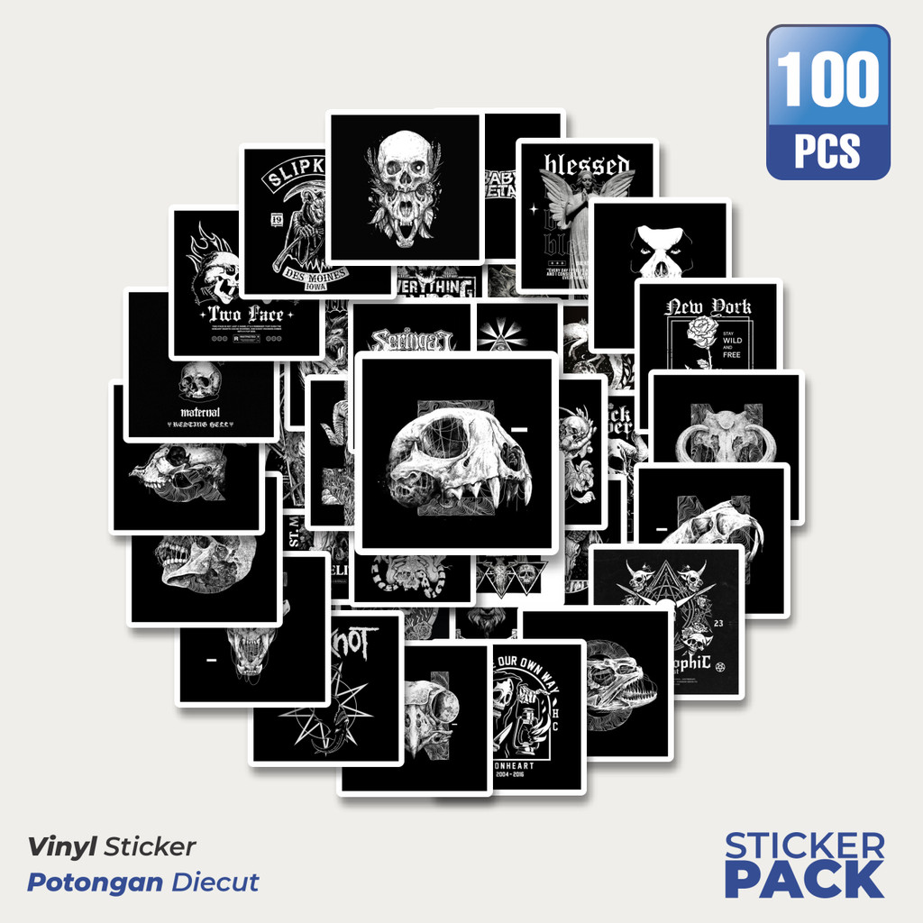

MURAH 100 PCS Stiker Black And White Metal TShirt Design Mix [Desain Kaos Metal Hitam Putih] Waterproof Aesthetic- Untuk Laptop, Motor, dan Helm - Paper Stationery Pack