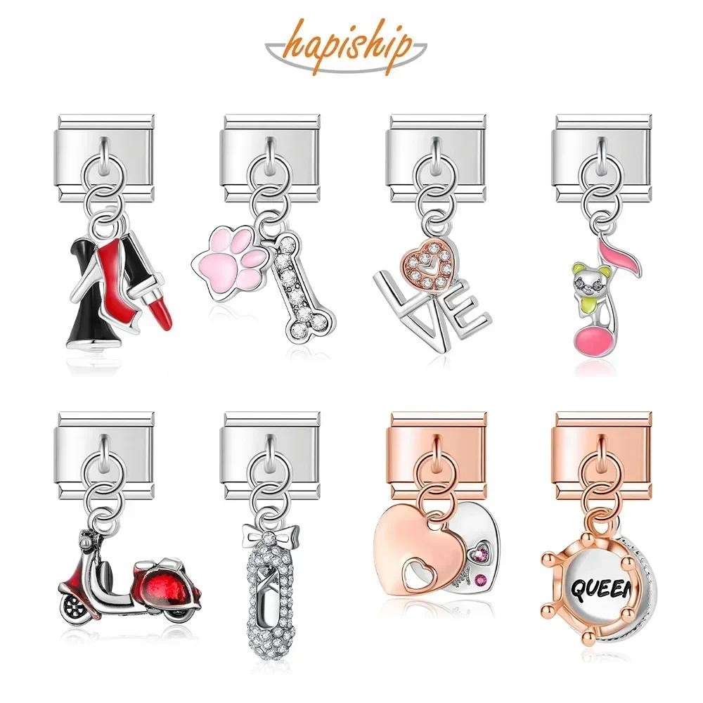 Hapiship Original Daisy Romantic Heart Crown Love Dog's Paw Italian Charm Fit 9mm Bracelet Stainless