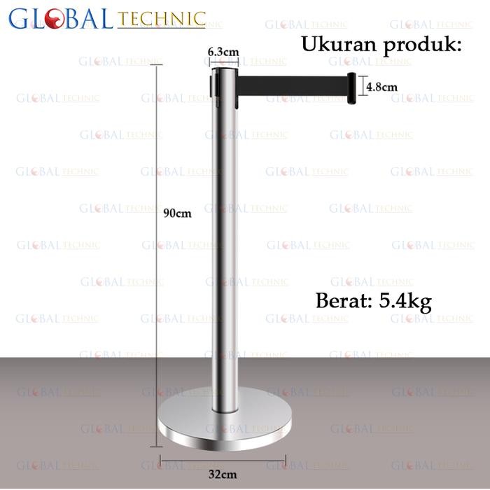 

B2 Standing Barrier Queue Line / Tiang Pembatas Antrian Stainless - Silver, Pita Merah 2MTbk
