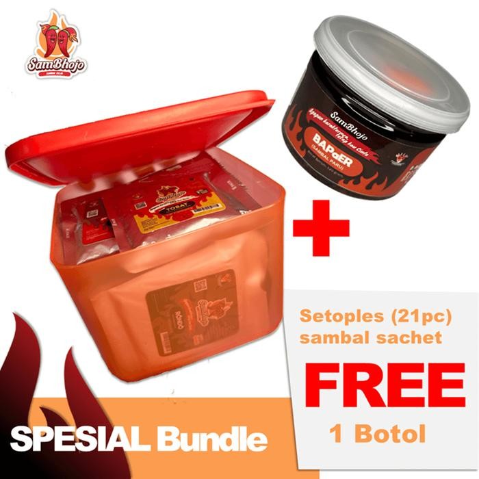 

SamBhojo Sambal Sachet Paket Setoples isi 21pc Free Botol 120 gr - Jinak (tidak Pedas)