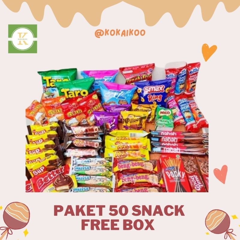 

PAKET SNACK ISI 50 PCS/ GIFT BOX FREE UCAPAN HARI GURU/ANNIVERSARY/ULANG TAHUN DLL