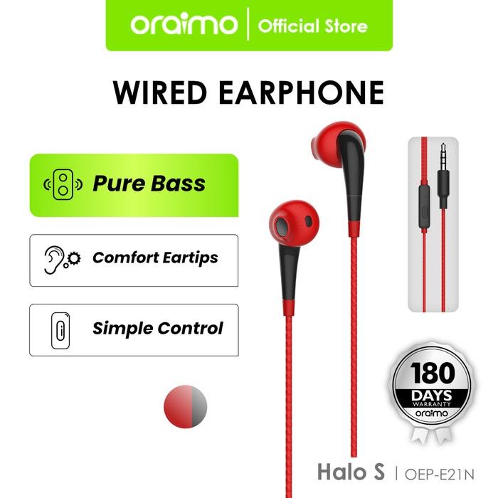 MERIAH Oraimo Wired Headset Earphone Universal 3.5mm Jack 1.2 Meter OEP-E21N - E21P HITAM