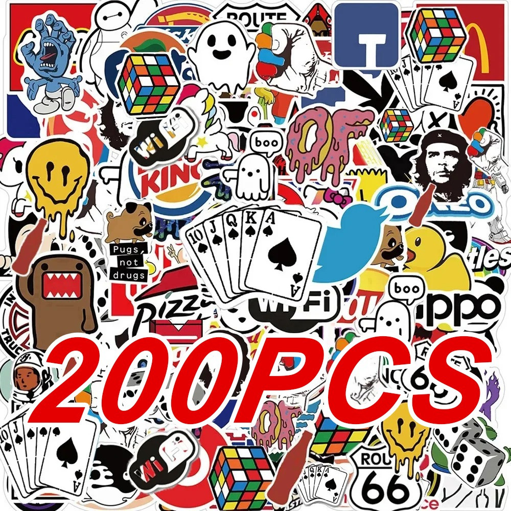 

50/100/200Pcs Fashion Cool Brand Logo Stickers Aesthetic Motorcycle Phone Car Skateboard Laptop Sticker Decal Classic Kids Toy