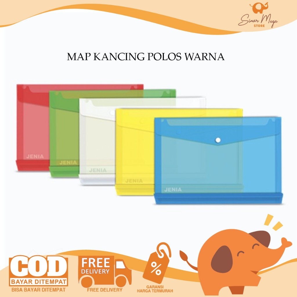 

PER PAK ISI 12 Jenia Map Kancing Clear Plastik Warna Warni / Map Kancing Ukuran Folio