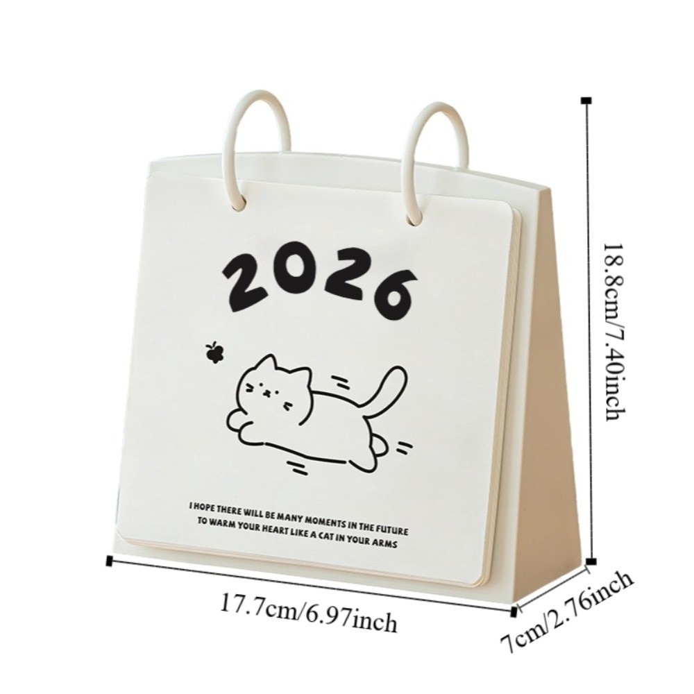 

Creative Plastic 2026 Desktop Calendar Cartoon Cat Pattern Daily Planner Stable Base Portable Standing Flip Calendar Office
