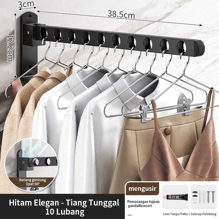 Jemuran Baju Dinding Aluminium Minimalis Jemuran Lipat Gantung Paduan - single-10lubang