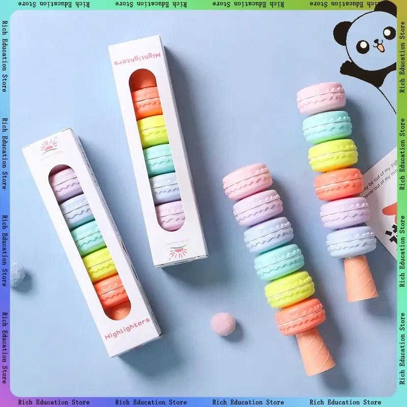 

Mini Macaron Series 6 Colors Set Fluorescent Pen Multi-Color System Sweet Office School Supplies Writing Instrument Highlighters