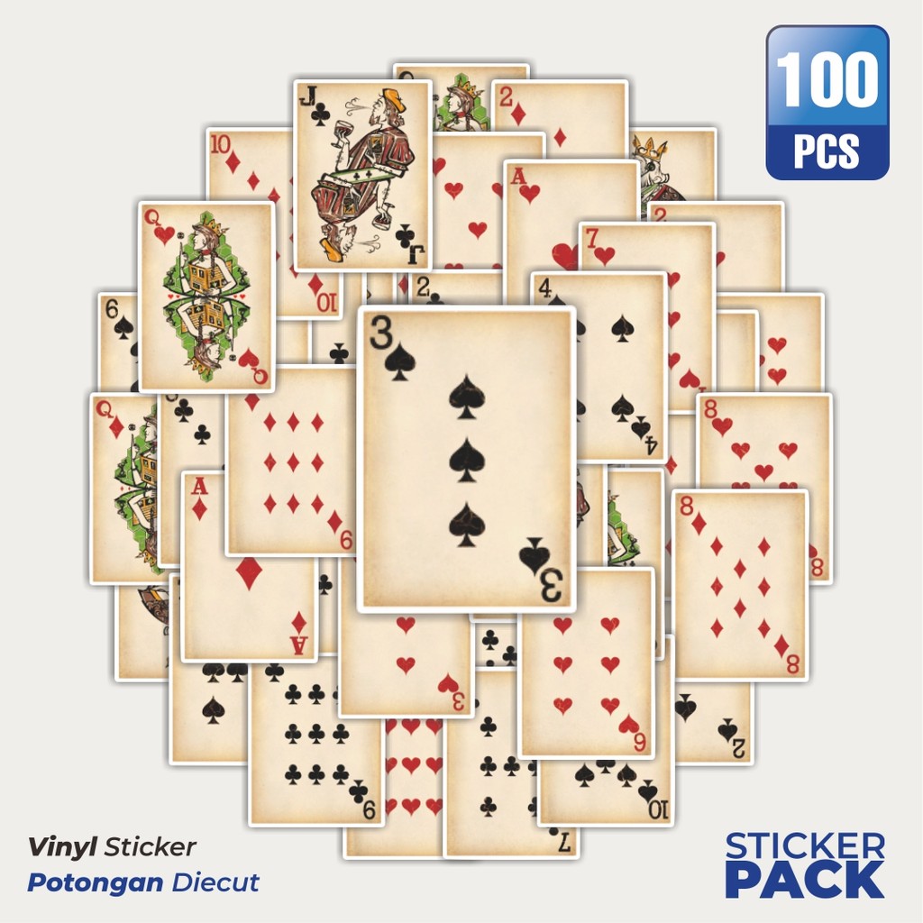 

Super Hemat! 100 PCS Stiker Game Kartu Poker V1 Waterproof Aesthetic- Untuk Laptop, Motor, dan Helm - Paper Stationery Pack
