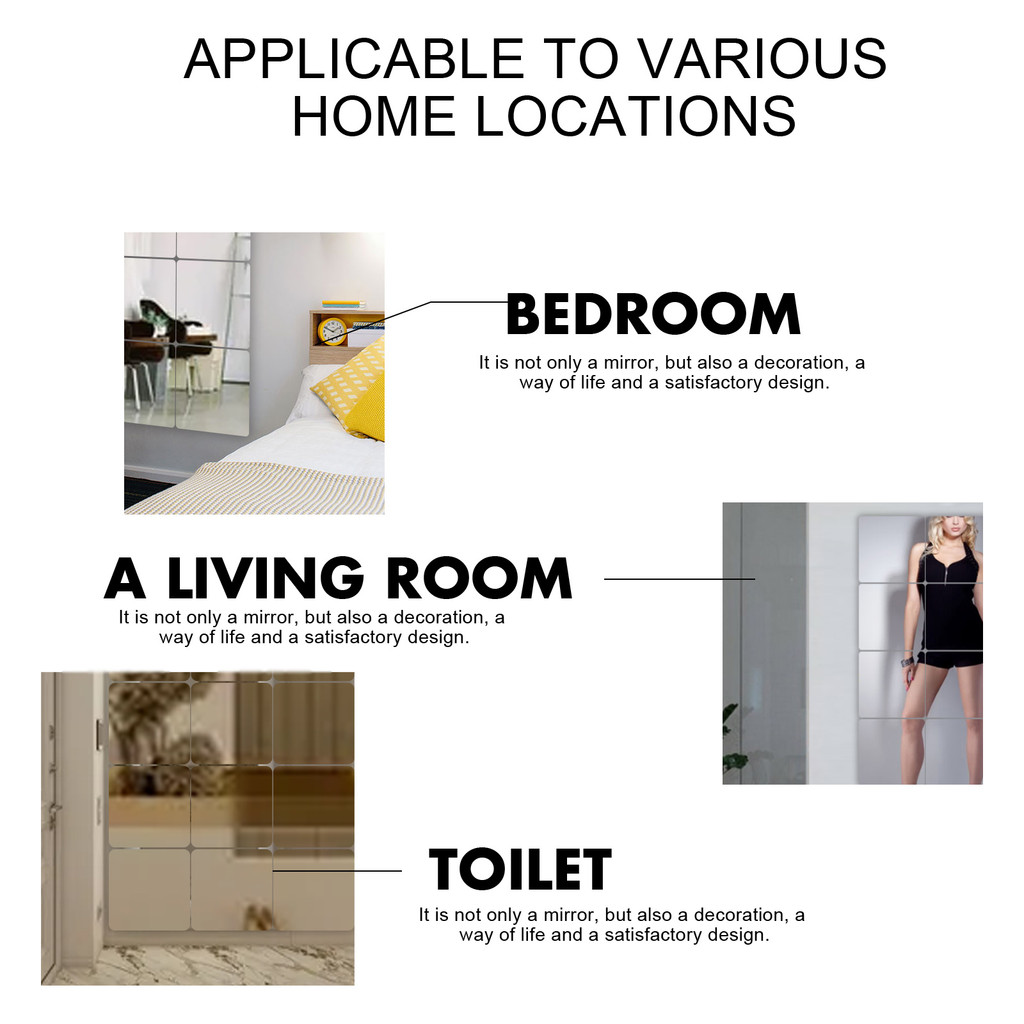 EELHOE Cermin Dinding Anti Jatuh Cermin Splicing Stiker Dinding Cermin Rias Asrama Self-Adhesive Cer