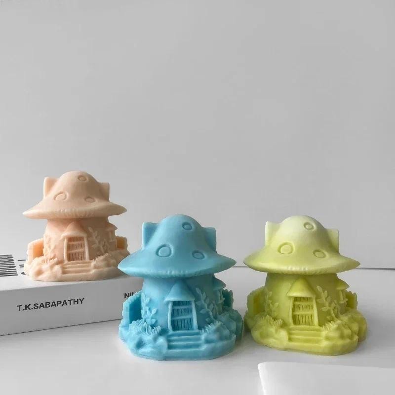 

3D Mushroom House Silicone Mold DIY Fairy Tale Candle Soap Plaster Resin Ornament Mould Soy Wax Candle Making Supplies