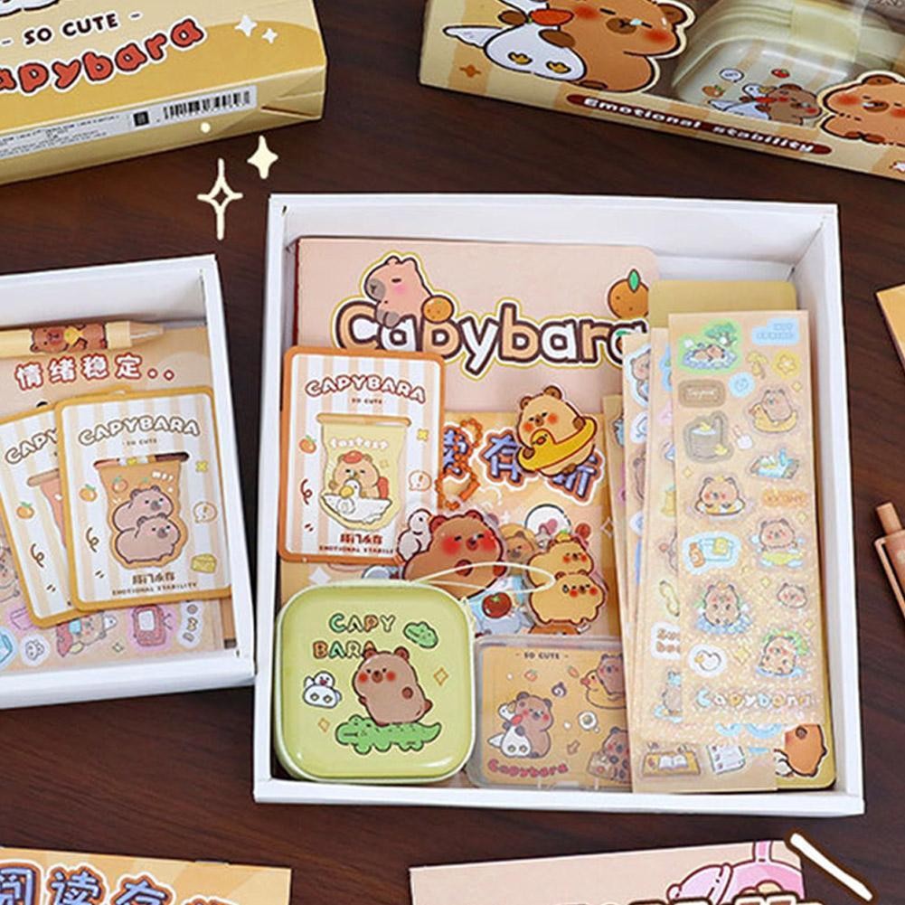 

Creative Capibala Stationery Set Gel Pen Ruler Notes Coil Book Sticky Note Children's Day Gift Pencil Organizer For Students