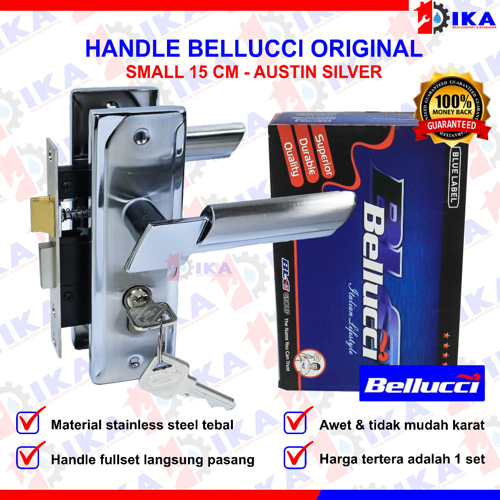 Kunci Pintu kecil Silinder Bellucci Austin Silver l Gagang Rumah l Handle Full Set I Kunci pintu kam