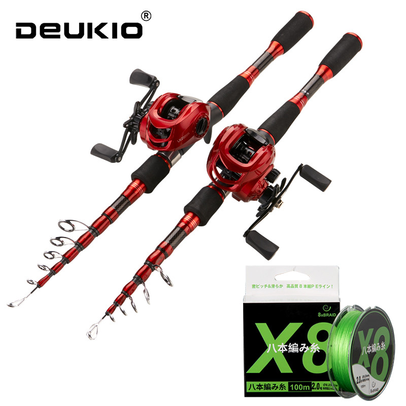 DEUKIO 1.8-2.4M Casting Fishing Combo Telescopic Fishing Rod and 7.2:1 High Speed Fishing Reel with 