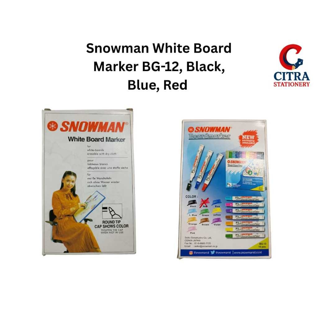 

12 Pcs SPIDOL SNOWMAN HITAM WHITEBOARD BG-12 / spidol whiteboard (Hitam, BIru, Merah) - Per lusin