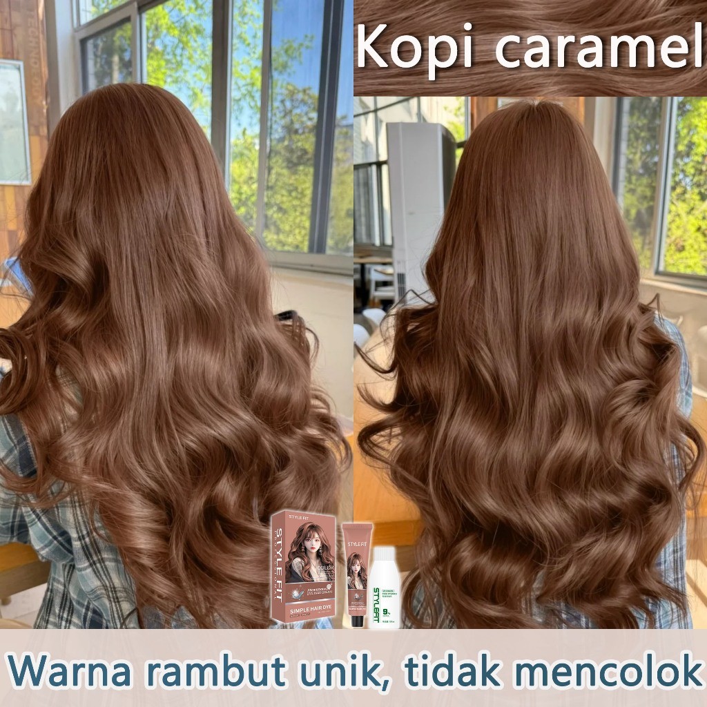【Menutup Uban】STYLE FIT Kopi karamel Cat rambut 200ml terlihat cerah dan muda(cat rambut,hair color,