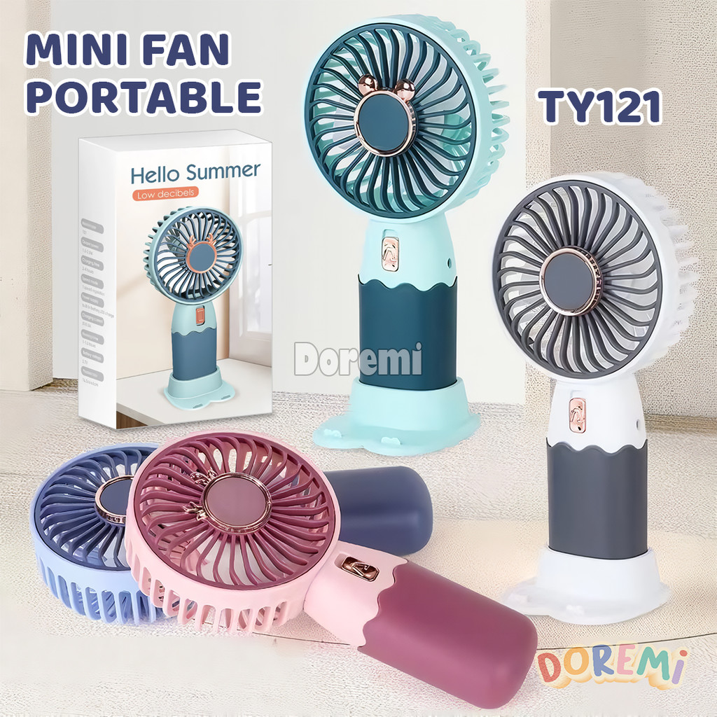 DOREMI Mini Fan Portable Kipas Angin Kecil Mungil Karakter Rechargeable Genggam Stand Tatakan Holder