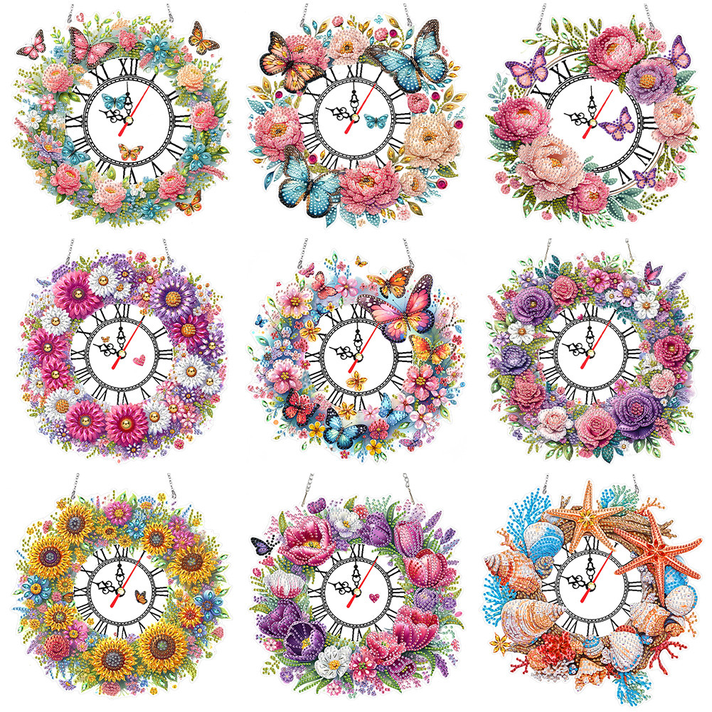 

2D Flat DIY Wreath Acrylic Special Shape Diamond Painting Clock Pendant Diamond Art Clock Pendant Kit Home & Bedroom Decor