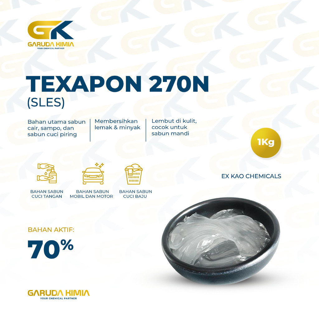 Emal 270N (70% 1Kg) / Texapon Bahan sabun / Sodium Lauryl Ether Sulfate / Texapon KAO By Garuda Kimi