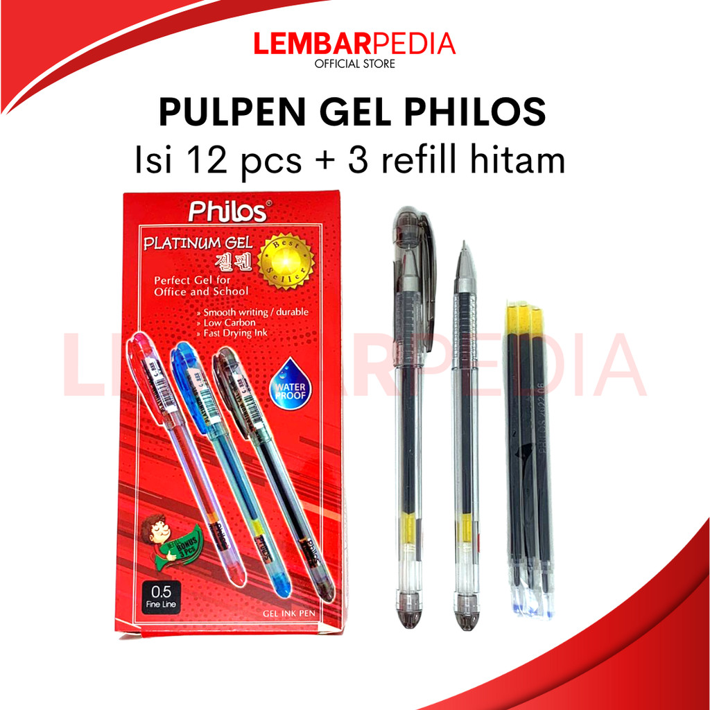 

PULPEN GEL PHILOS PLATINUM PER BOX ISI 12PCS (FREE 3 REFILL)