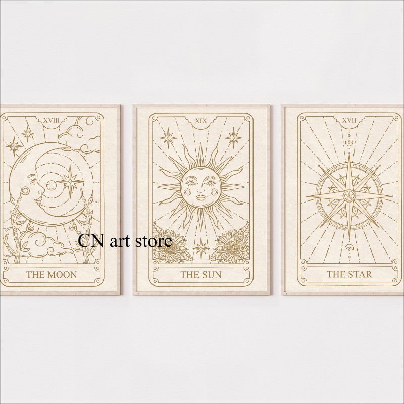 

Boho The Sun The Moon The Star Tarot Card Celestial Astrology Art Poster Canvas Painting Wall Prints Picture for Room Home Decor