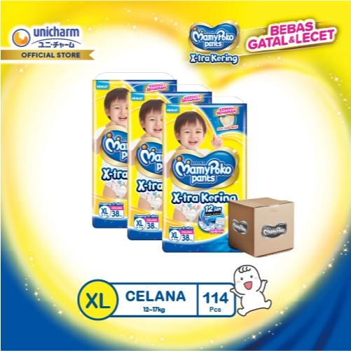 

NEW MamyPoko Pants X-tra Kering - XL 38 - Popok Celana - 3 Packs PREMIUM
