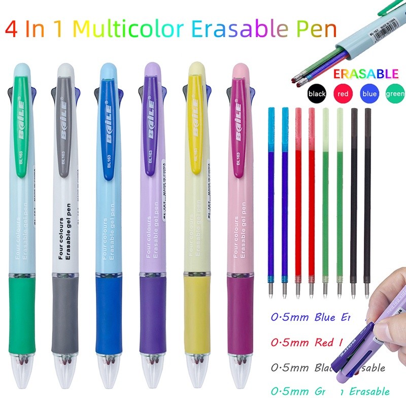 

Creative 4 In 1 Multicolor Erasable Gel Pen Ballpoint Pen Set 4 Colors 0.5mm Washable Handle Magic Refill Rod Stationery Writing