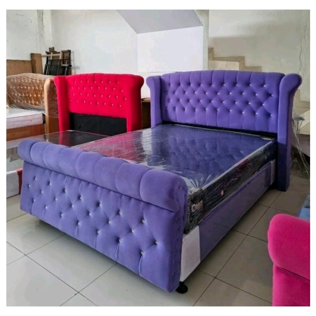 Dipan Divan Tempat Tidur Sandaran Jaguar Double Sandaran Bahan Bludru
