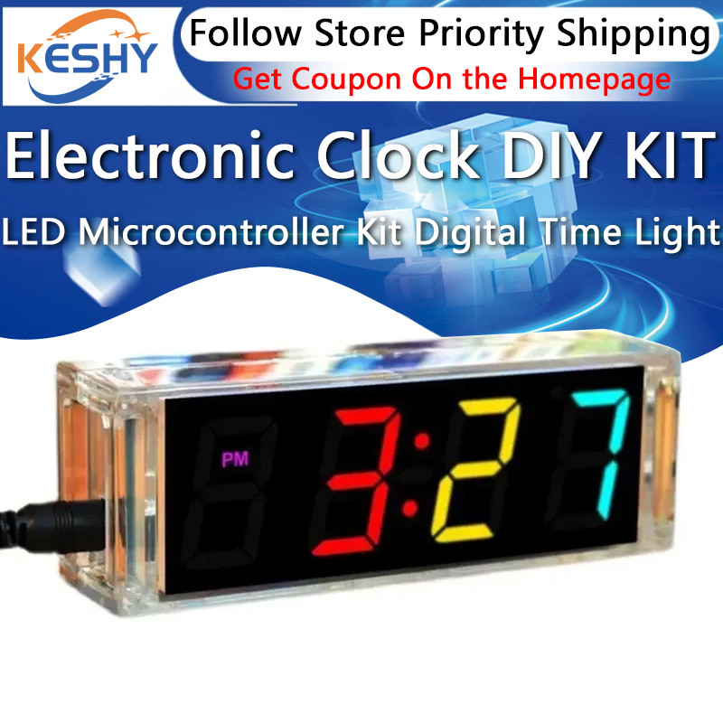 Electronic Clock DIY KIT LED Microcontroller Kit Digital Clock Time Light Control Temperature Thermo