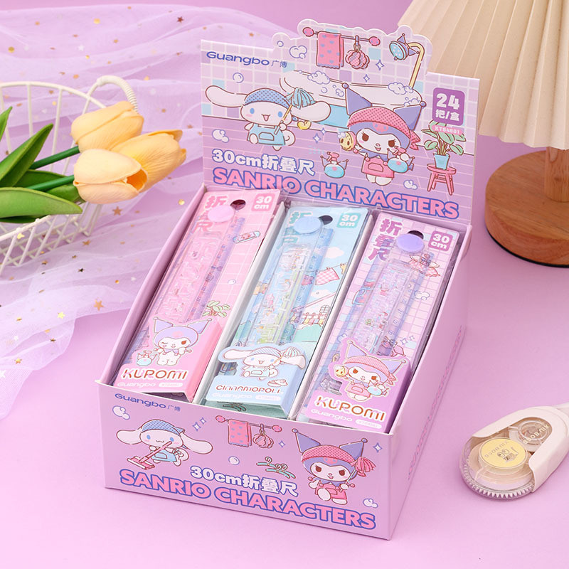 

6/24pcs Sanrio Family 30cm Folding Ruler Cute Kulomi Melody Student Plastic Ruler Stationery Supplies Gift Wholesale