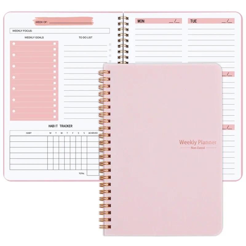 

2025 Weekly Planner Undated Spiral Agenda A5 Notebook Planner Pouch 52 Weeks Planner Schedules Stationery Office School Supplies