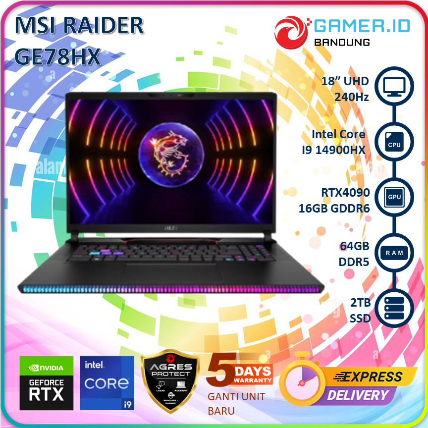 MSI RAIDER GE78HX I9 14900HX RTX4090 64GB 2TB 18" UHD+ IPS 240HZ