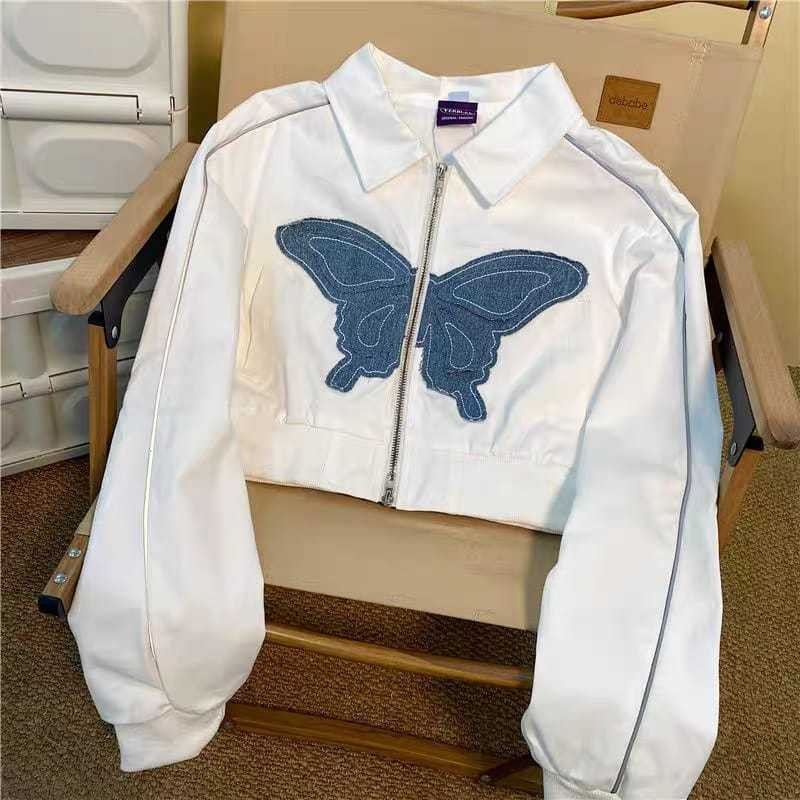 Croope jaket Wanita Kekinian Ootd Casual Fashion butterfly zipper Murah Keren Premium