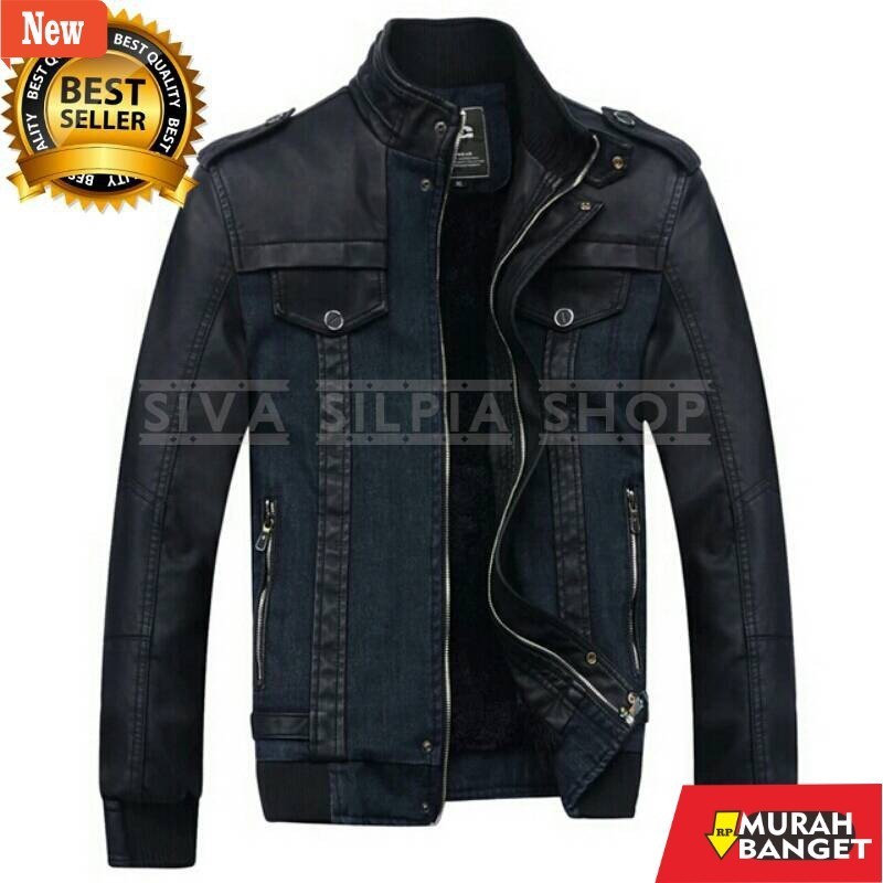 jaket kulit pria garut Jaket Pria Semi Kulit Variasi Kain Jeans/ Jaket Motor model Fashion korea / J