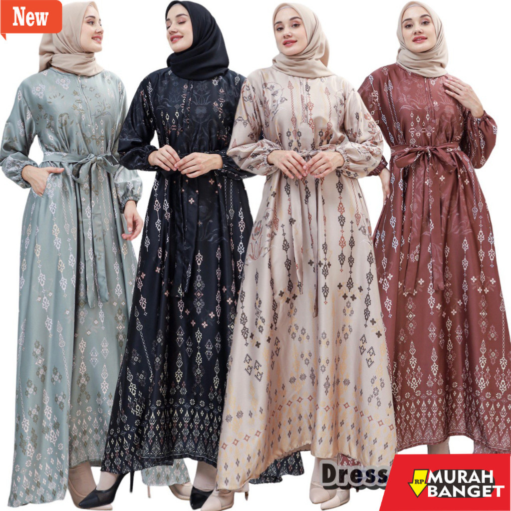 gamis kekinian tahun 2024 Dress Gamis Fatima Silky Bunga Baju Wanita Dress Wanita Pakaian Wanita