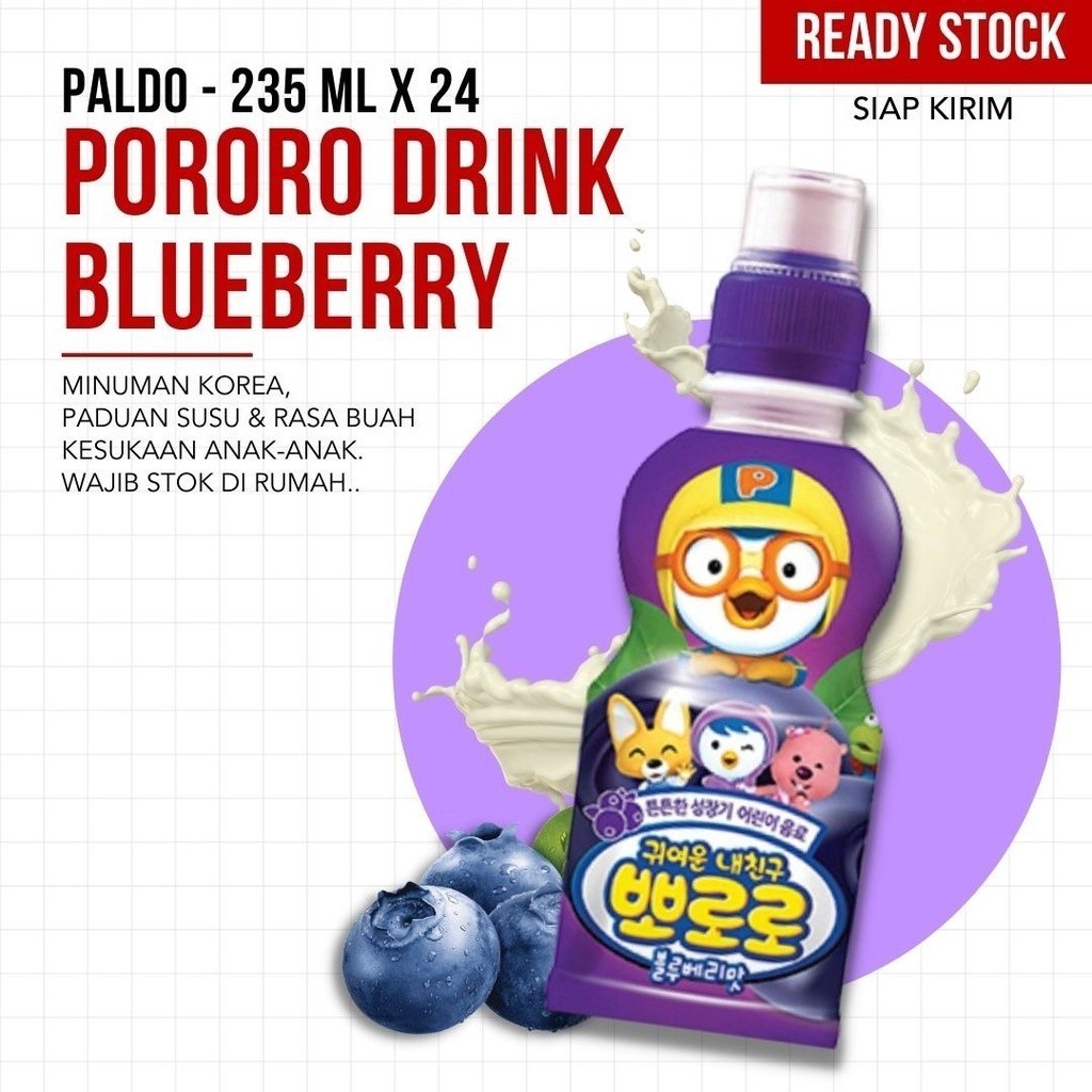

(SIAP KIRIM) Paldo - Pororo Drink Blueberry Minuman Favorit Di Korea-235 ml x 24