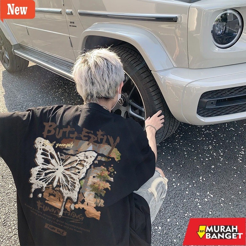 Kaus lengan pendek pria yg kekinian- Siwol Kaos Pria Retro Butterfly Baju Distro Original 100% Retro