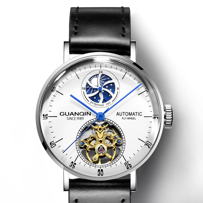 GUANQIN New Mechanical Tourbillon Luxury Men's watches Steel shell Moon Phase Automatic watch for me