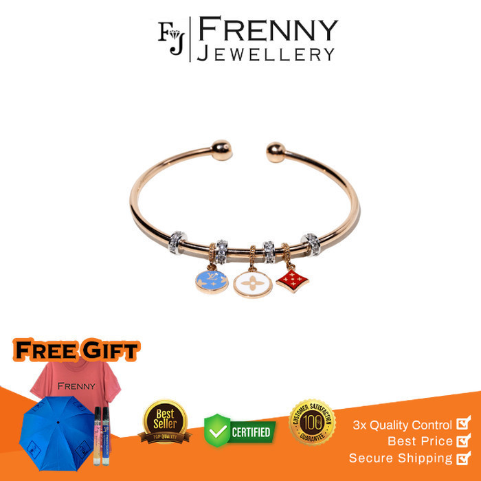 Gelag Emas Rose Gold Kombi White Gold Pandora Bunga Levy Mata Ujung Bola 17K Frenny Jewellery