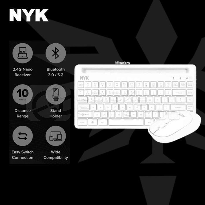 NYK K50 K 50 Wireless Bluetooth Dual Mode Keyboard Mouse - Mint / White - WHITE