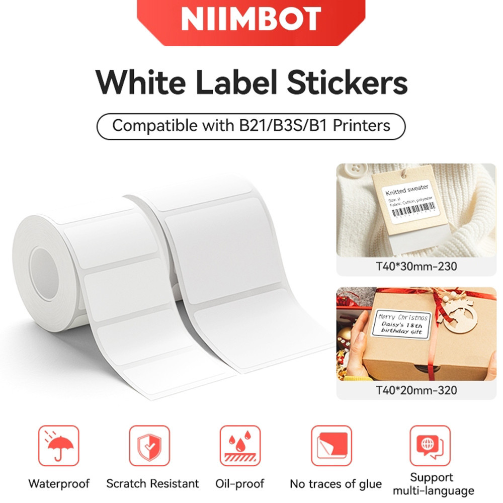 

NiiMBOT White Label Paper Waterproof Self-adhesive Label Paper For B1 B21 Mini Label Printer Price Tag Office Label Maker UV