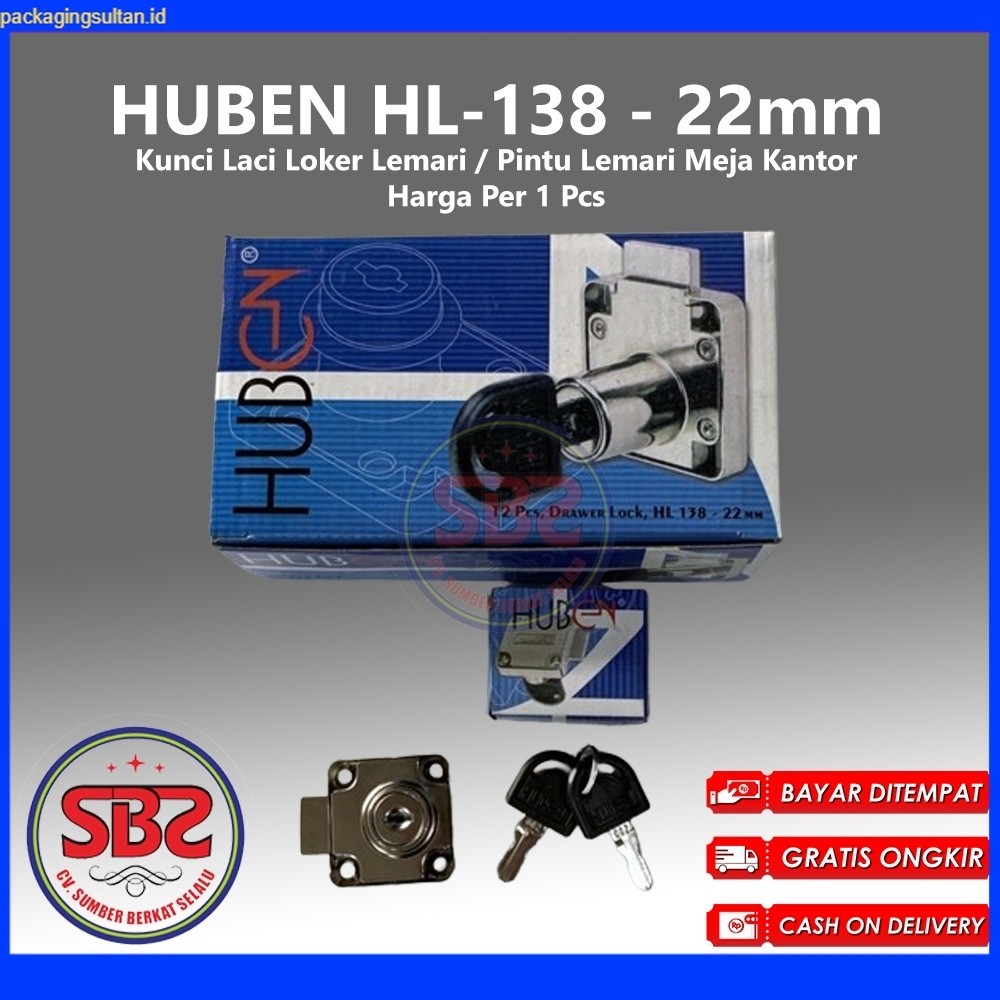 HUBEN HL-138 Kunci Laci Huben Lubang 22mm - Drawer Lock HL138-22 mm-Kunci Lemari Kunci Loker Drawer