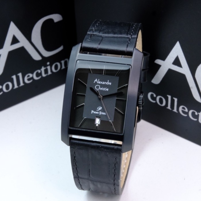 JAM TANGAN PRIA ORIGINAL ALEXANDRE CHRISTIE AC-1019 KULIT ( FULL BLACK )