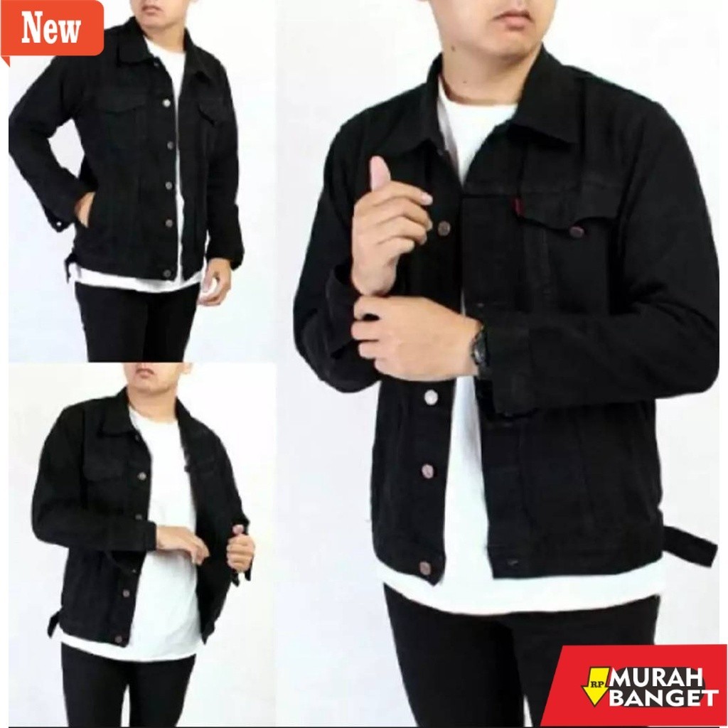 Jaket pria terbaru yg viral- JAKET JEANS HITAM PRIA WANITA BEST SELLER SANDWASH DILAN GROSIR MURAH O