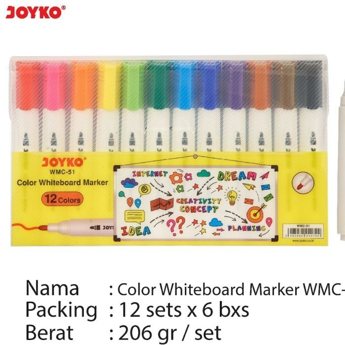 

promo ✨ -Spidol Whiteboard papan tulis rna rni [1 set isi 12] JOYKO wmc51