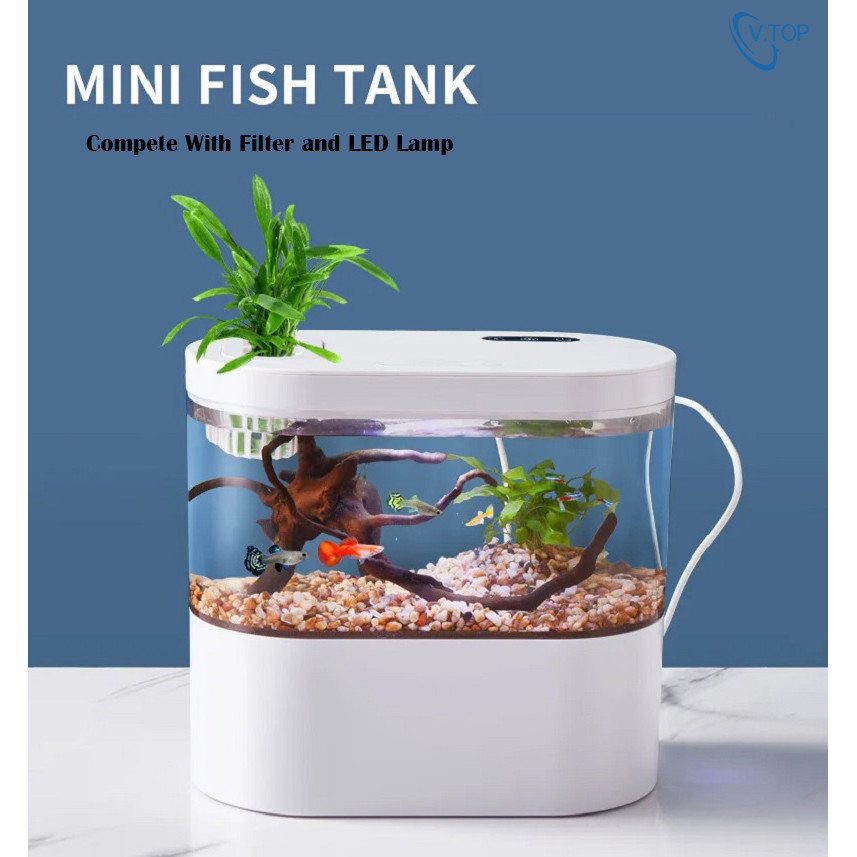 Mini Desktop Aquarium Usb Ikan Led Light / Filter Self Circulation