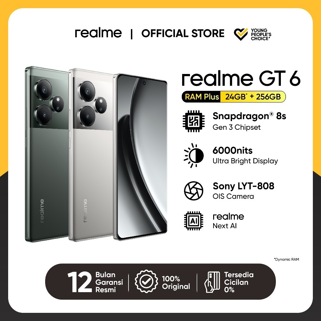 Realme GT 6 12GB+12GB*|256GB (Snapdragon 8s Gen 3 Chipset - Sony LYT-808 OIS Camera - 120W SUPERVOOC