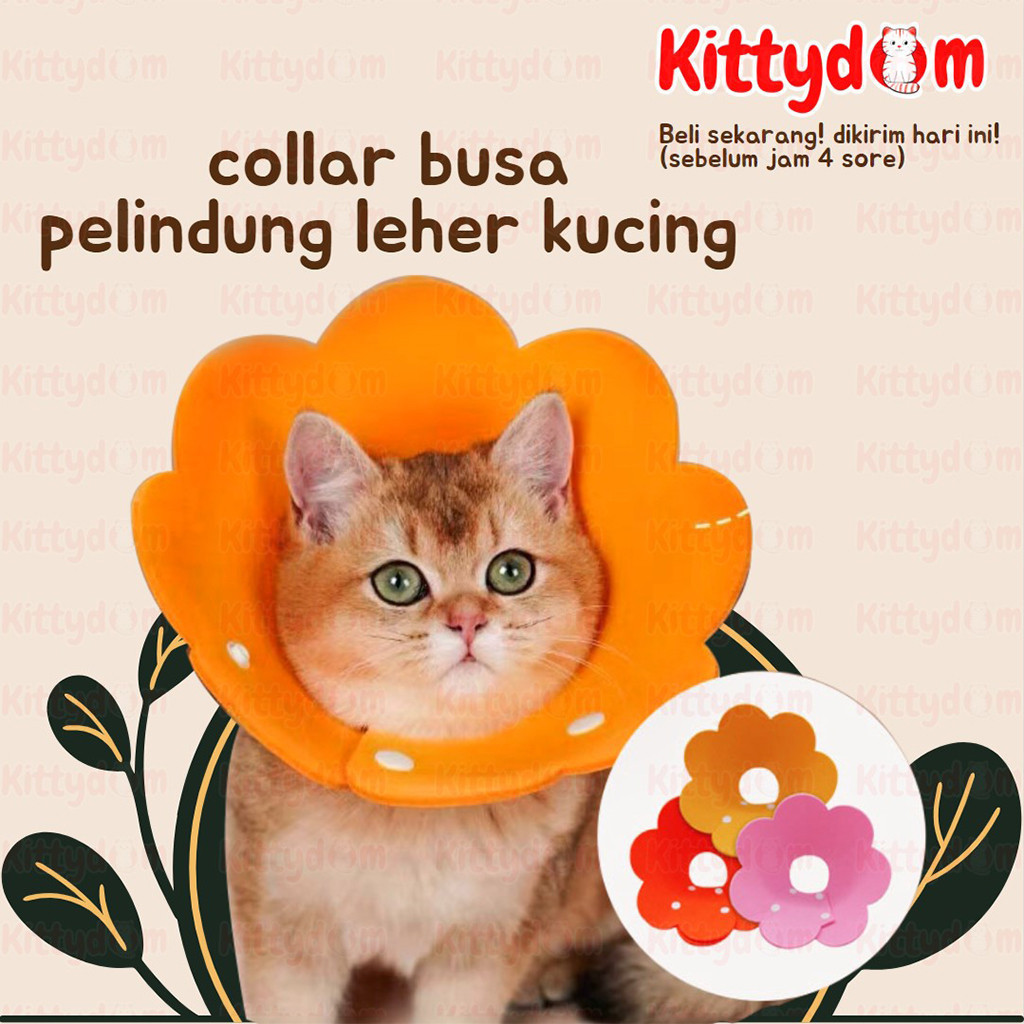 KITTYDOM Pet Colar Corong Leher Kucing Anti Gigit Jilat Collar Lembut Busa Penutup Kepala Kucing Kit