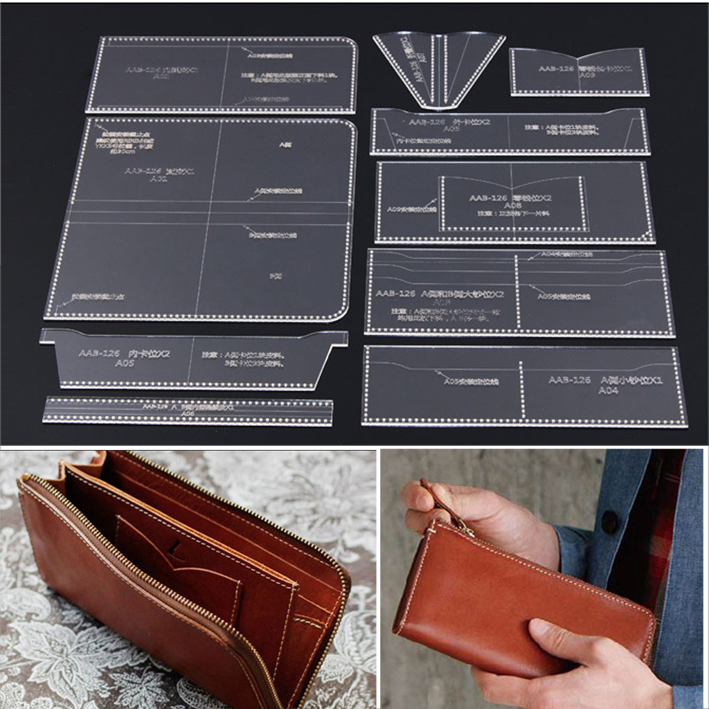 

10Pcs/set Transparent Craft Acrylic Women men Wallet Purse Bag Pattern Stencil Template DIY Leather