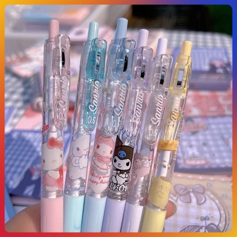 

6 Buah/Set Pena Gel Mekanis Sanrio/Pena Bolpoin Mekanis Kartun Tinta Hitam-0,5mm